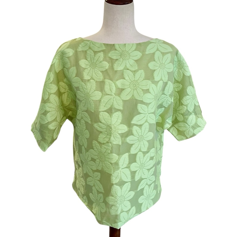 ANN MASHBURN Floral Short Sleeve Boxy Blouse